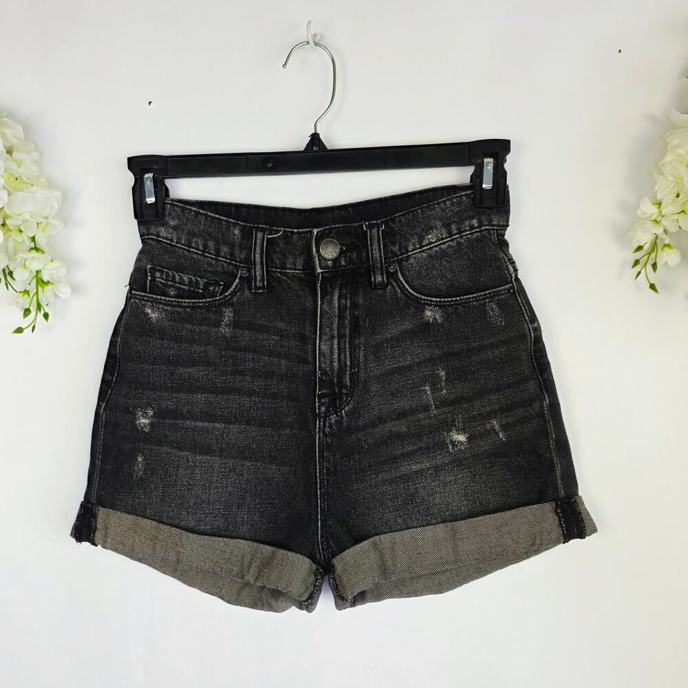Uraban Outfitters BDG HIgh Rise Mom Shorts Sz 26 Black Distressed Cuffed Denim